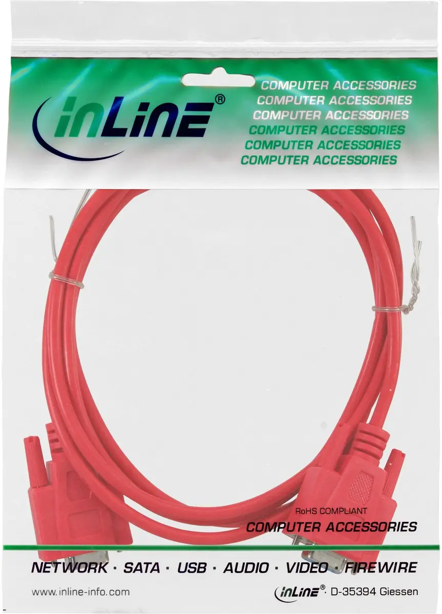 InLine RS232 Null Modemkabel 9-pins 2m - Rood