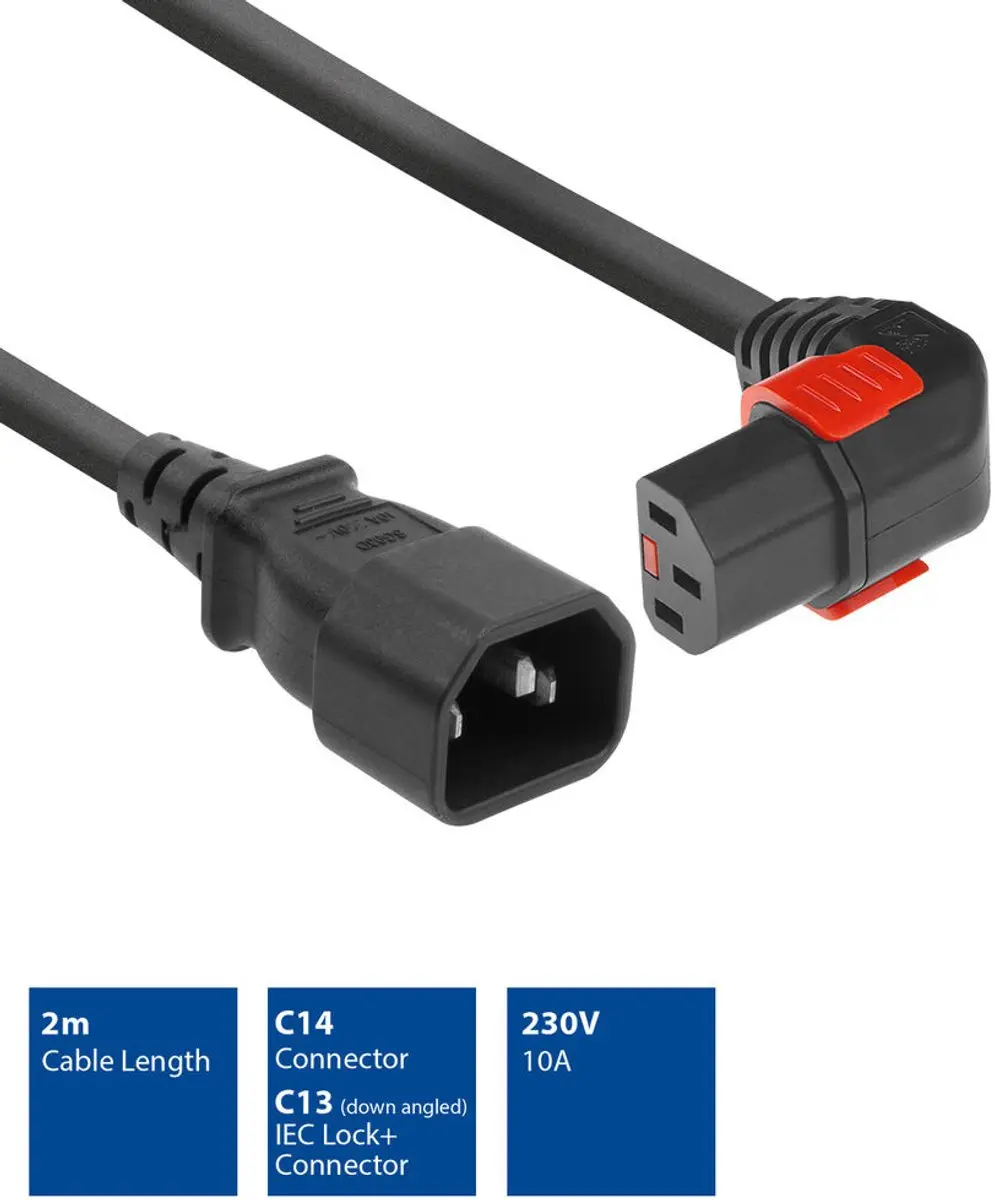 ACT PC2048 AK5268 Netsnoer C14-C13 Lock - 2m - Zwart