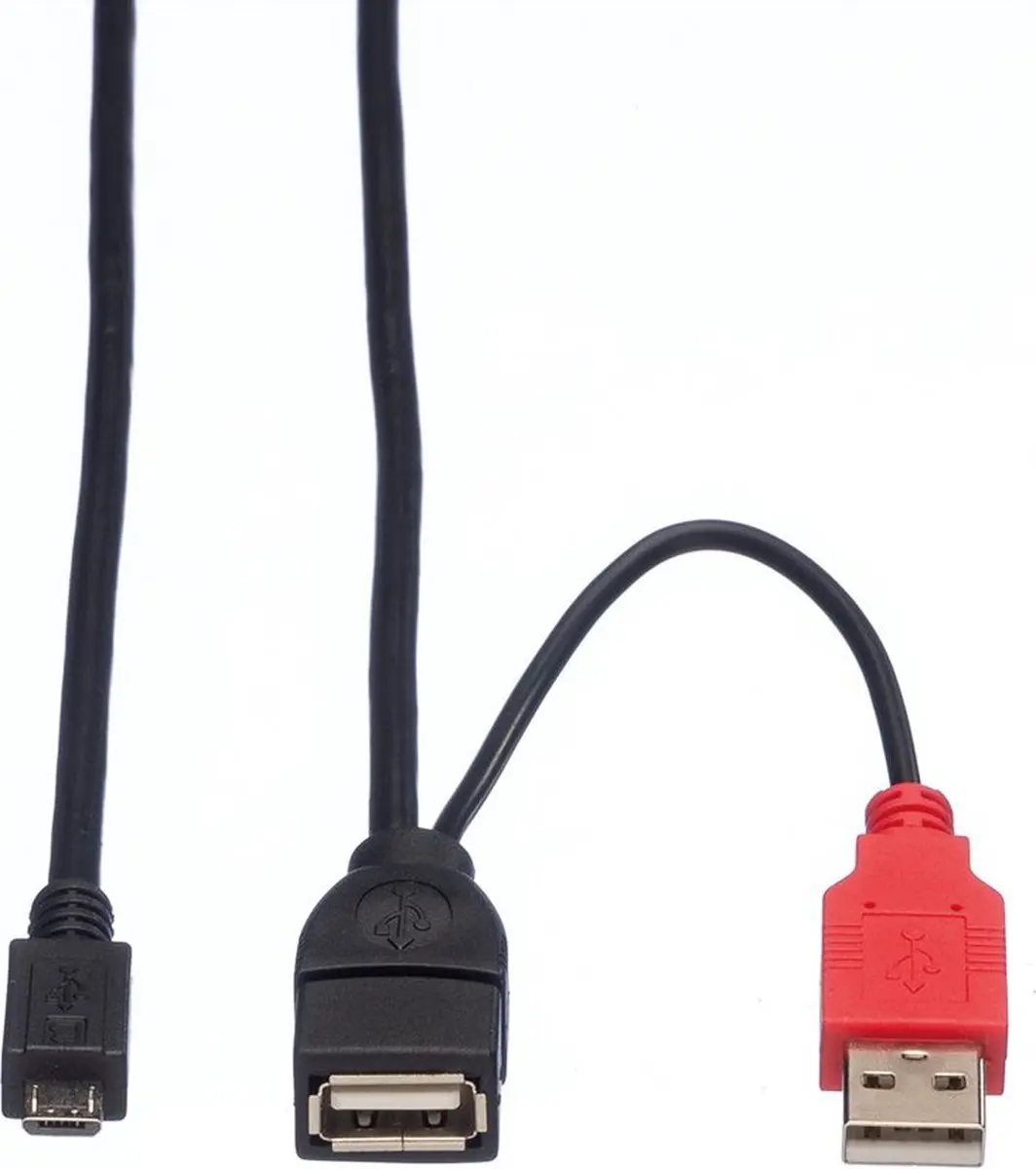 Roline USB2.0 OTG Adapter Micro B naar USB-A - 1A - 1m - Zwart