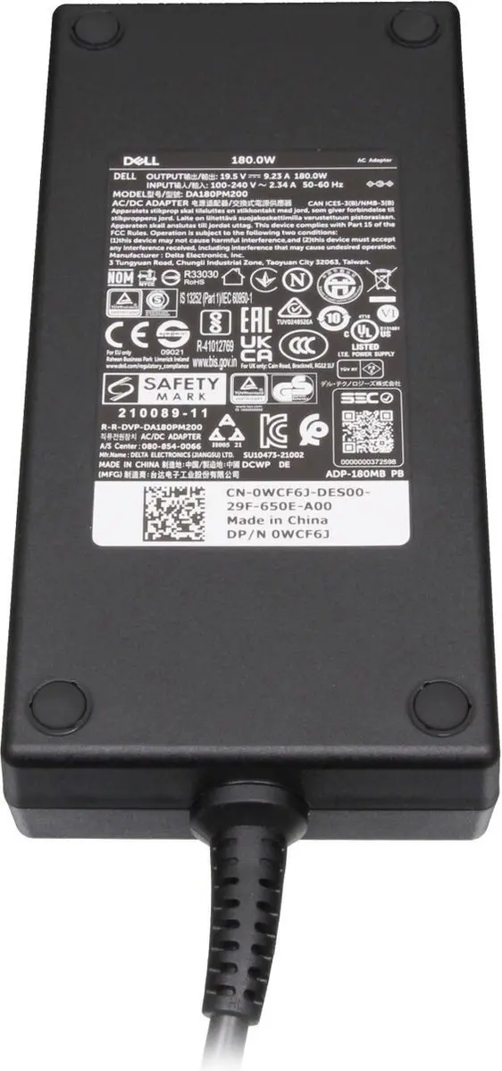 Dell 0WW4XY Laptopoplader 180W - Zwart