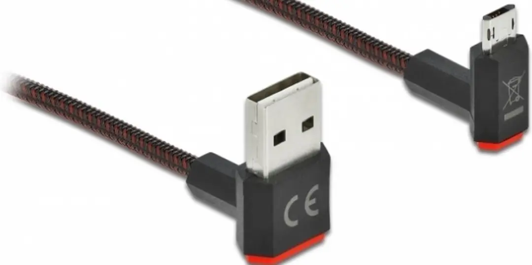 Delock Easy-USB-A Kabel USB2.0 1m - Haaks - 10W - Nylon - Zwart/Rood
