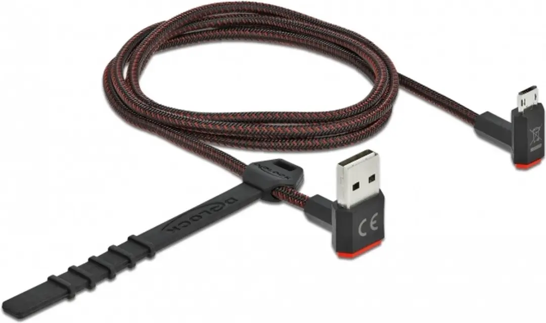 Delock Easy-USB-A Kabel USB2.0 1m - Haaks - 10W - Nylon - Zwart/Rood
