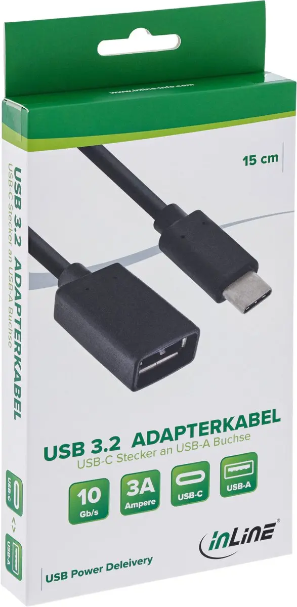 InLine USB-C naar USB-A Adapterkabel 0,15m - Zwart