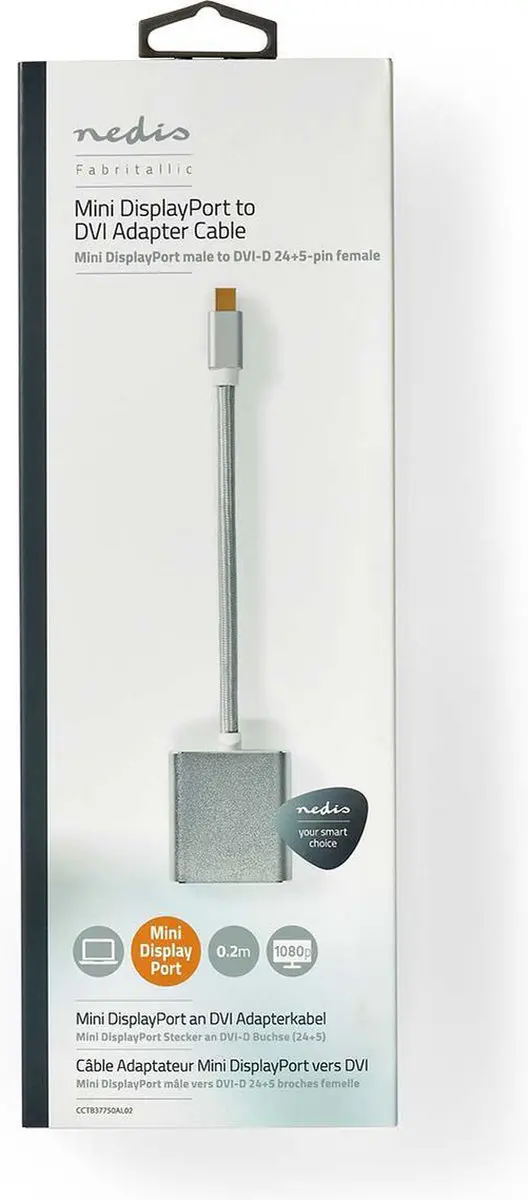 Nedis Mini DisplayPort naar DVI-D Kabel 21.6Gbps 0.2m - Zilver