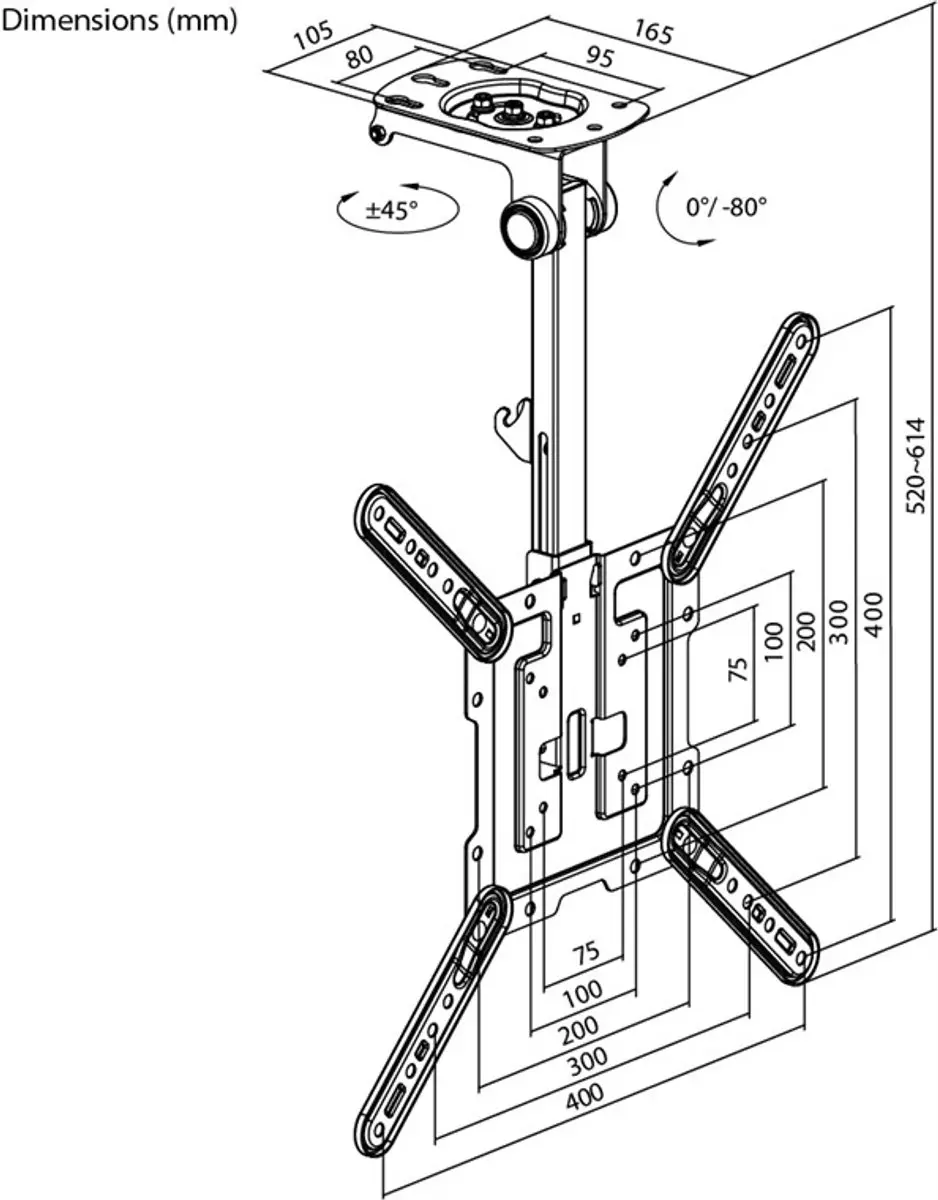 Goobay TV-Plafondbeugel 70824 - 55 inch - inklapbaar - Zwart