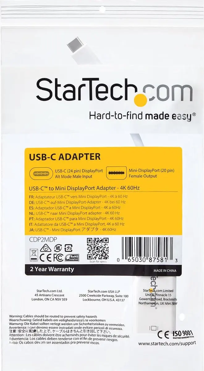 Startech CDP2MDP USB-C naar Mini DisplayPort Adapter - Wit