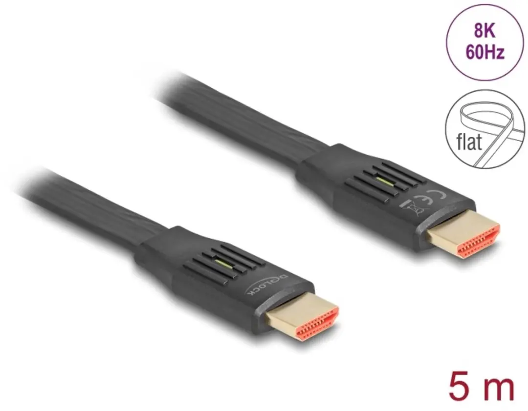 Delock High Speed HDMI Flat Ribbon Kabel 48 Gbps 8K 60Hz 5m - Zwart