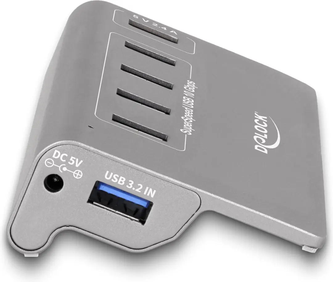Delock 64182 USB 10Gbps Hub - 4x USB-A + Snelladen - Grijs
