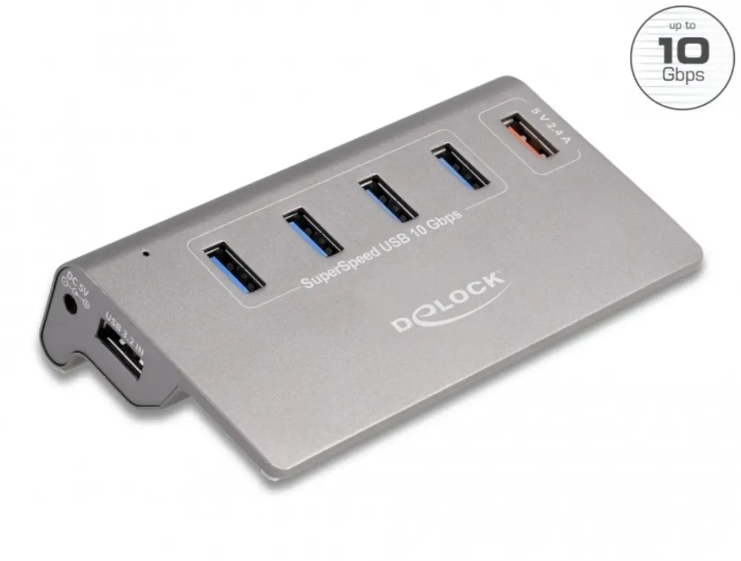 Delock 64182 USB 10Gbps Hub - 4x USB-A + Snelladen - Grijs - afbeelding 6 van 6