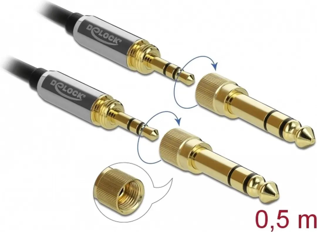Delock 3,5mm Jack naar 6,35mm Jack Audiokabel 0,5m - Zwart