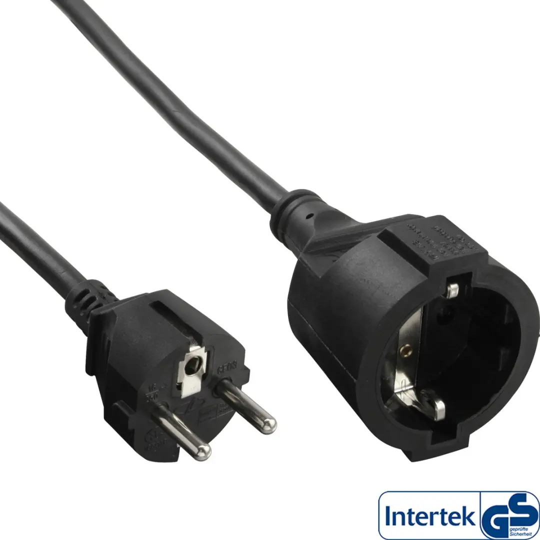 InLine CEE 7/7 7/3 Stroom Verlengkabel 3x1,50mm - 1m - Zwart