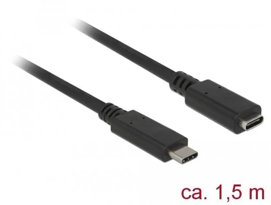 Delock USB-C Verlengkabel 85534 USB3.2 10Gbit/s PD 20V/3A 4K60Hz - 1,5m - Zwart