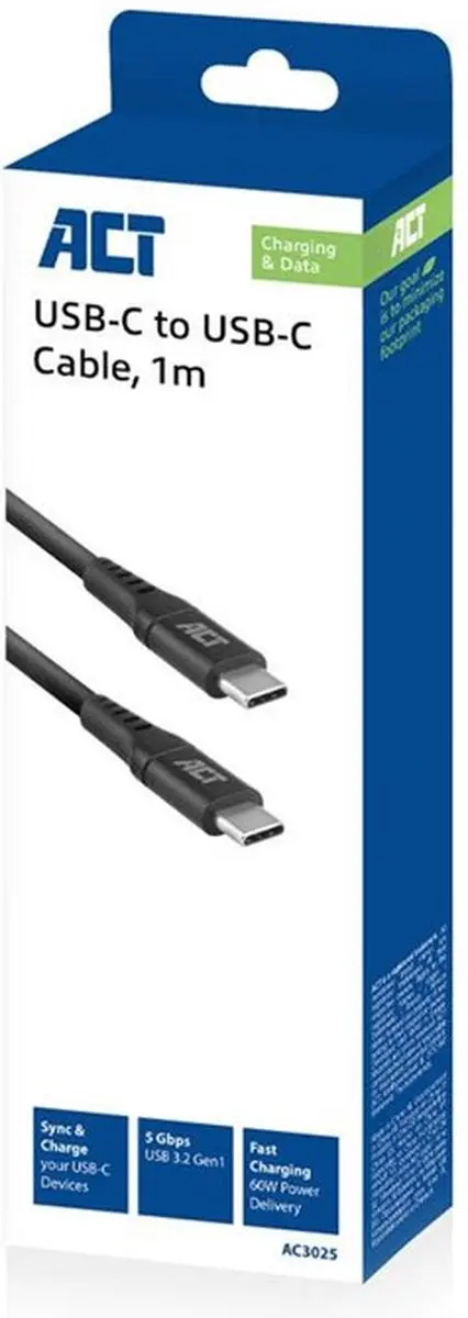 ACT AC3025 USB 3.2 Gen1 Kabel C-C 1m - Zwart