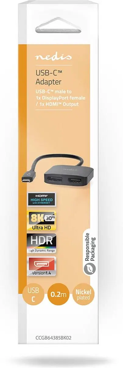 Nedis USB-C Adapter CCGB64385BK02 - USB 3.2 Gen 1 - 8K@30Hz - Zwart