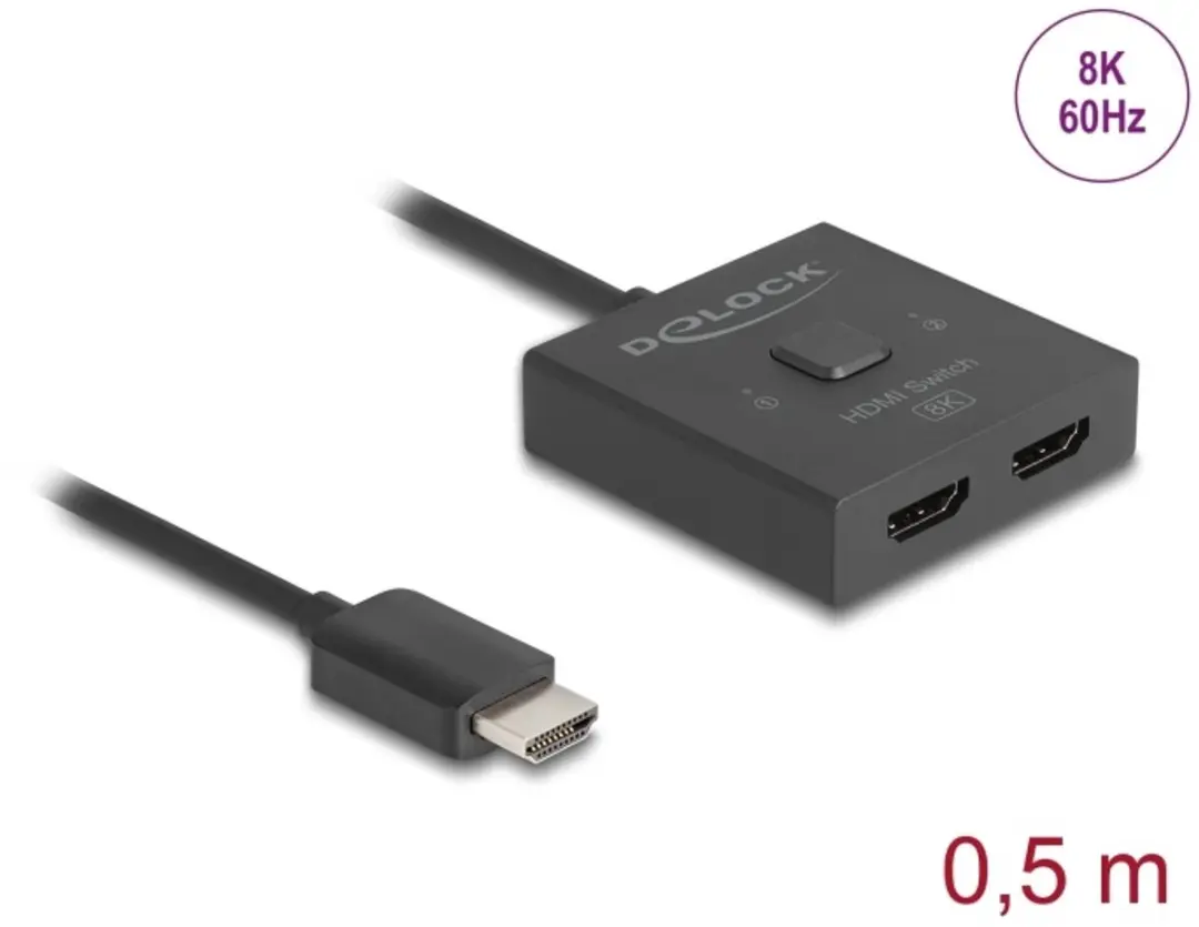 Delock HDMI Switch 2 naar 1 Bidirectioneel 8K - Zwart