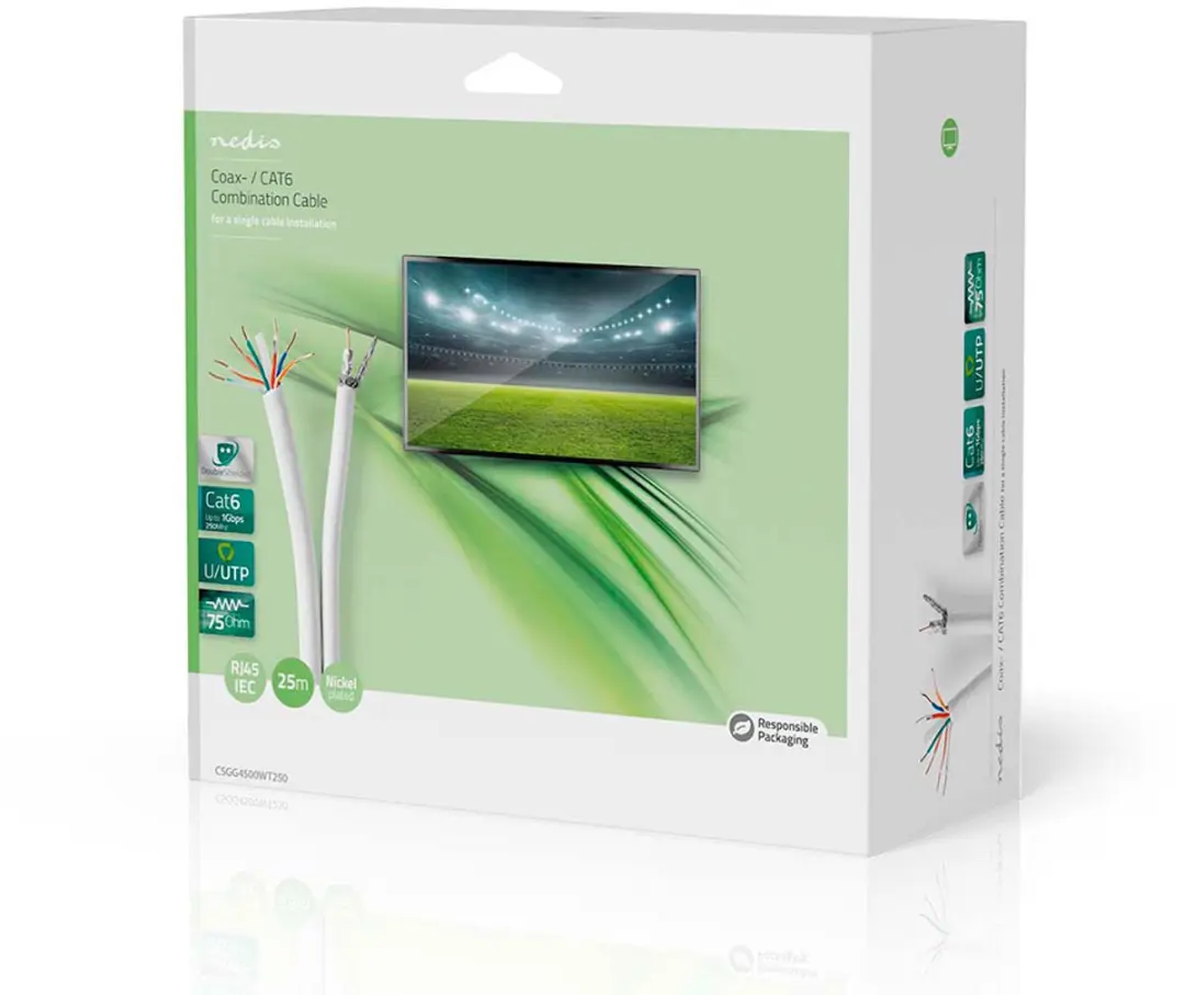 Nedis IEC CAT6 Combikabel RG58 75 Ohm 25m - Wit