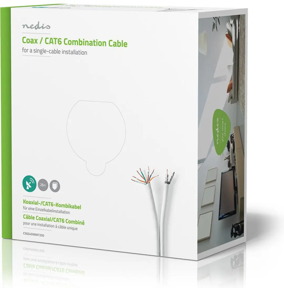 Nedis IEC CAT6 Combikabel RG58 75 Ohm 25m - Wit - afbeelding 6 van 6