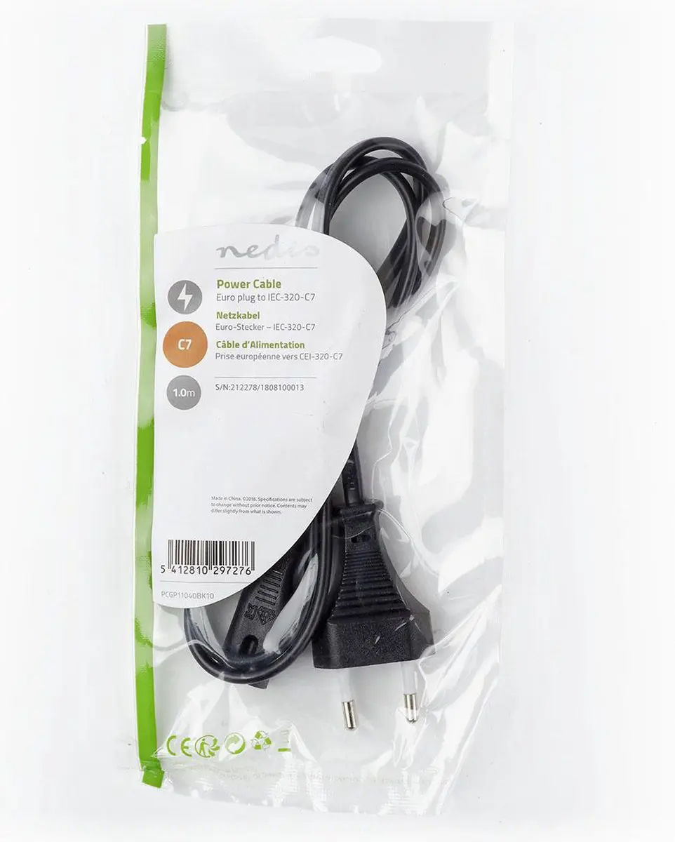 Nedis Stroomkabel PCGP11040BK10 - 1m - IEC-C7 - Zwart