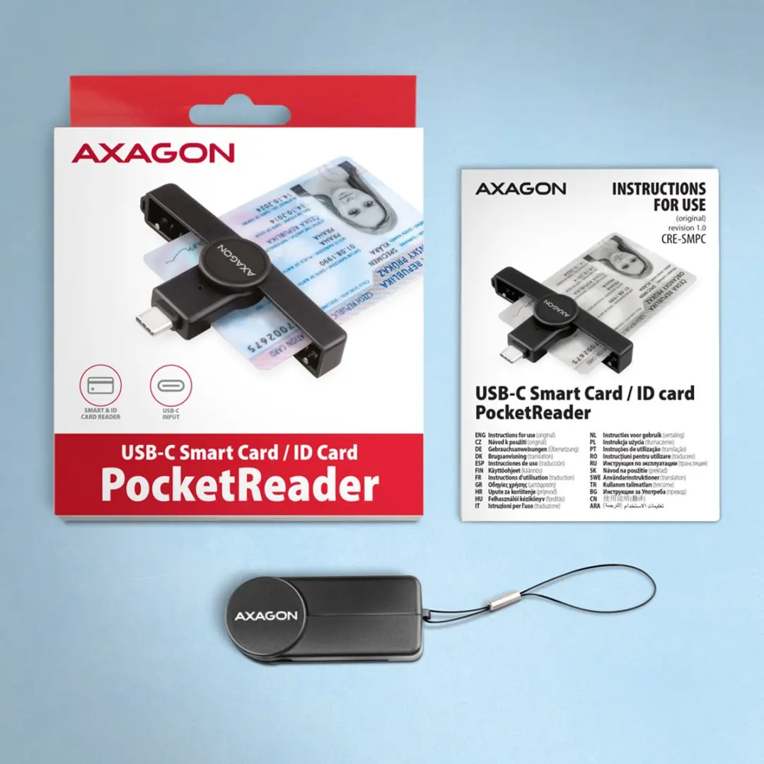 Axagon CRE-SMPC USB-C Smartcard Reader - Zwart