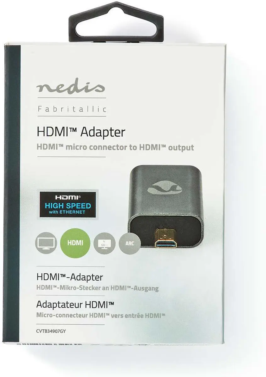 Nedis HDMI Micro-Adapter CVTB34907GY - Verguld - Aluminium - Gun Metal Grijs