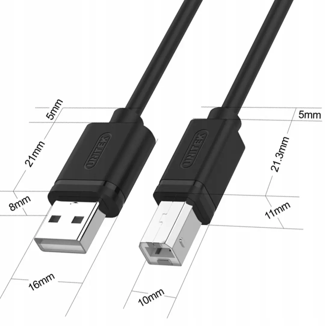 Unitek USB 2.0 Kabel A-B 5m - Zwart