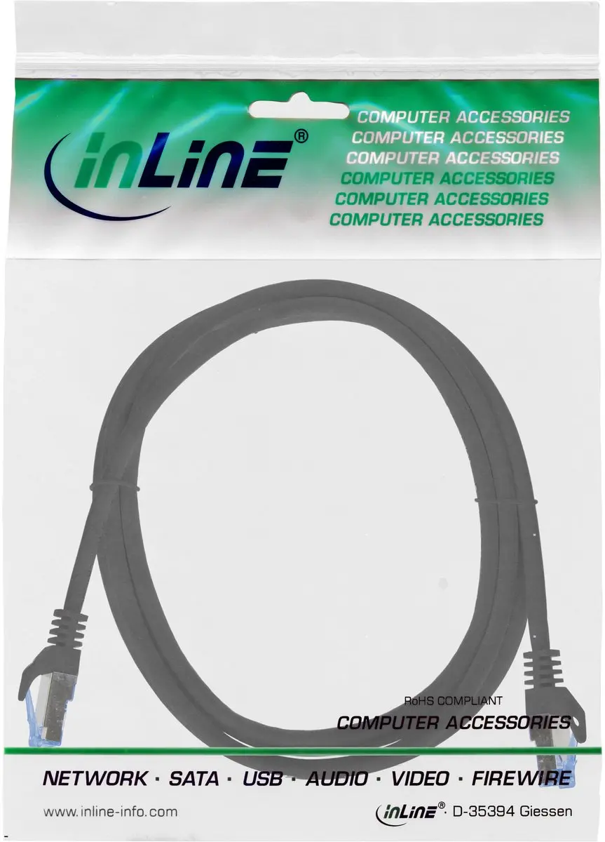 InLine Patchkabel Cat.6A S/FTP TPE LSZH CCA 0,5m - Zwart