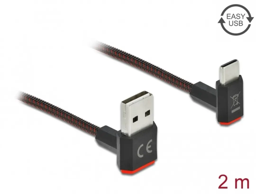 Delock USB-C Easy-USB-A Kabel Haaks 2m - Zwart/Rood