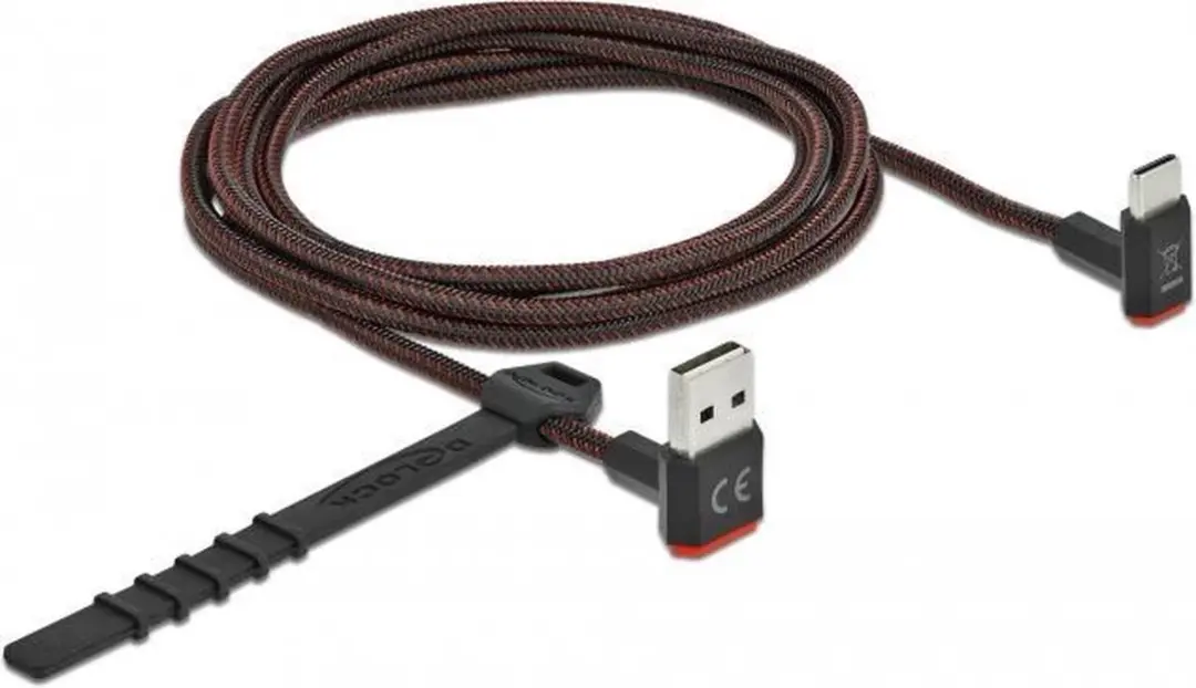 Delock USB-C Easy-USB-A Kabel Haaks 2m - Zwart/Rood