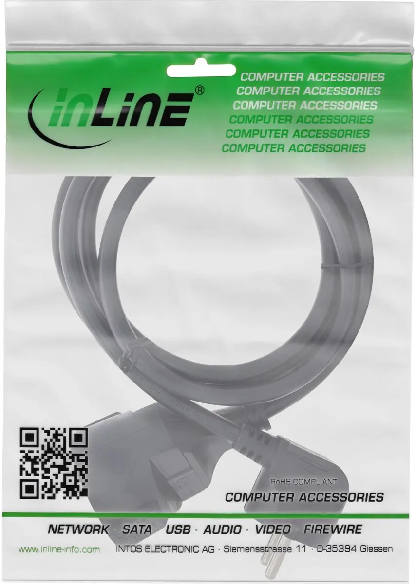 InLine CEE 7/7 & 7/3 Stroomverlengkabel 3x1,50mm 15m - Zwart