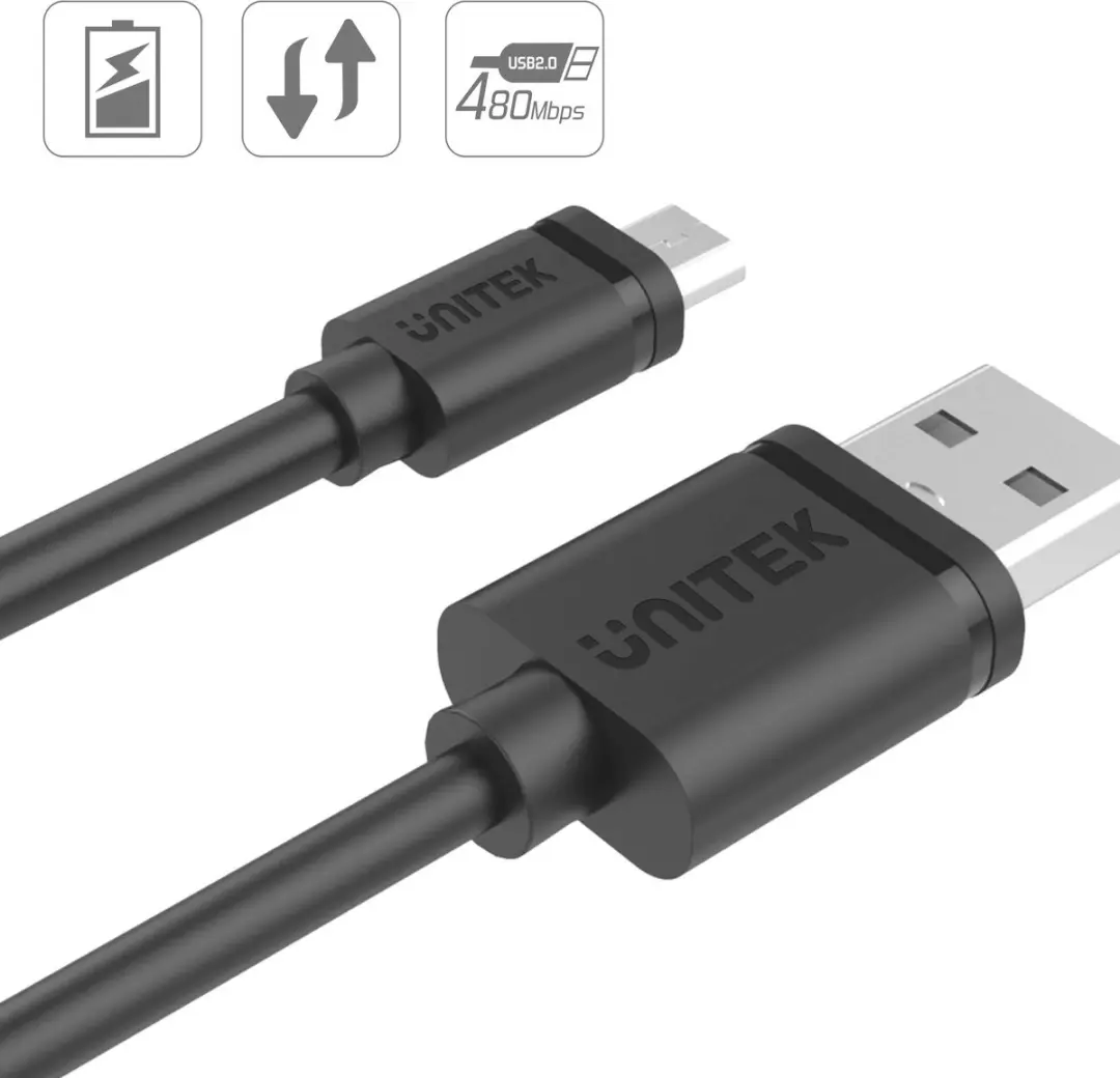 Unitek USB A naar Micro USB B Kabel 3M - Transparant