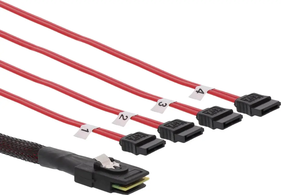 InLine SAS Kabel Mini SAS SFF8087 naar 4x SATA - 0,75m - Zwart/Blauw