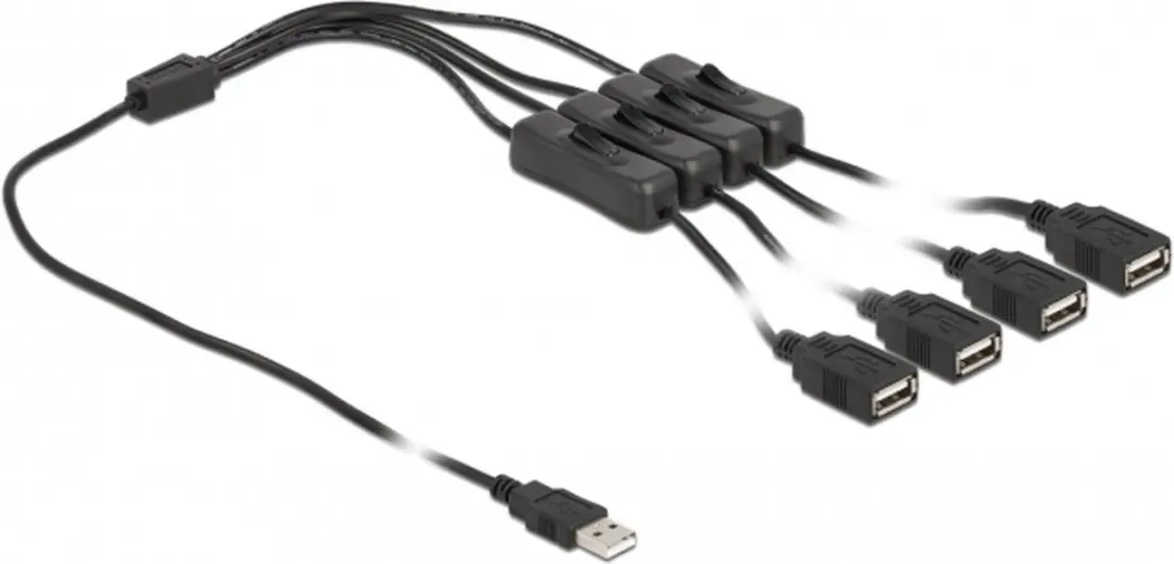 Delock USB Type-A Mannelijk naar 4x Vrouwelijk Kabel 1m - Zwart
