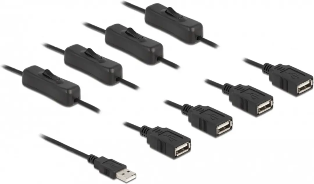 Delock USB Type-A Mannelijk naar 4x Vrouwelijk Kabel 1m - Zwart