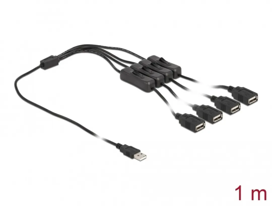 Delock USB Type-A Mannelijk naar 4x Vrouwelijk Kabel 1m