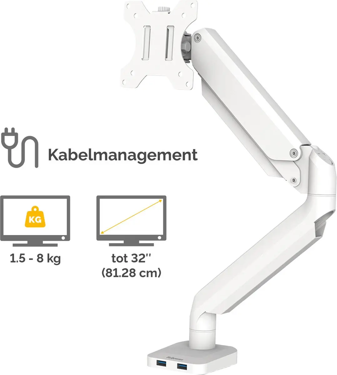 Fellowes Platinum Monitor Arm 8056201 - 1 Scherm tot 27 Inch - Wit