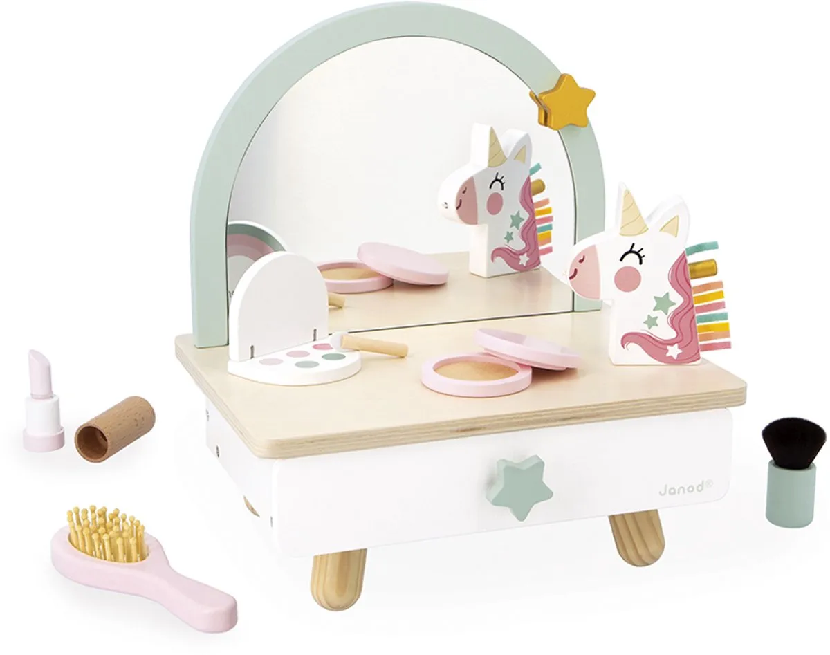Janod Unicorn Houten Kaptafel - 7 Accessoires - Kindermake-uptafel - afbeelding 6 van 6
