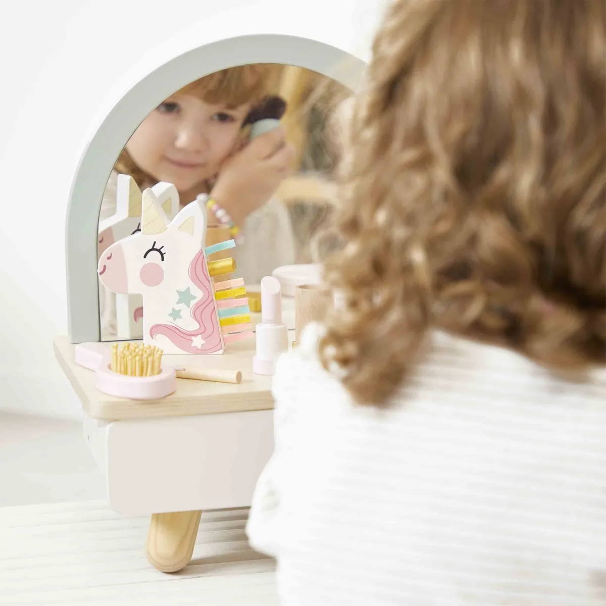 Janod Unicorn Houten Kaptafel - 7 Accessoires - Kindermake-uptafel