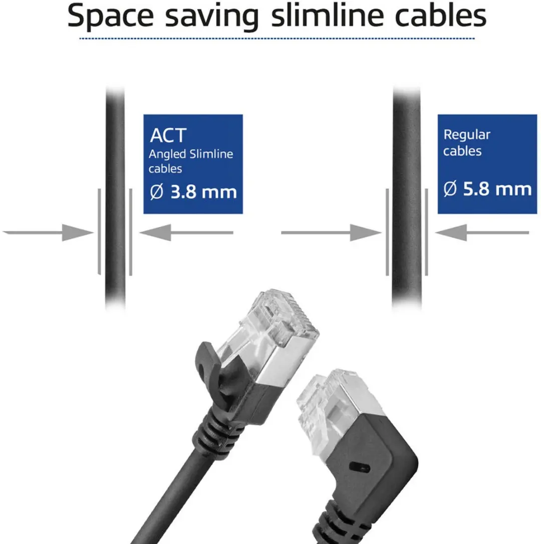 ACT DA2901 Patchkabel CAT6A U/FTP 1m - Zwart - RJ45 recht naar 90°