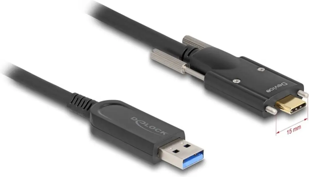 Delock USB 10Gbps Type-A naar Type-C Kabel 15m - Zwart