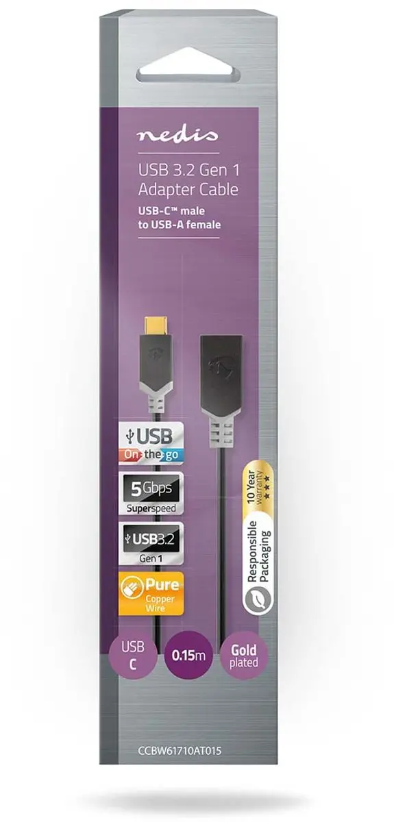 Nedis CCBW61710AT015 USB-C naar USB-A Adapter 5Gbps - 15cm - Antraciet