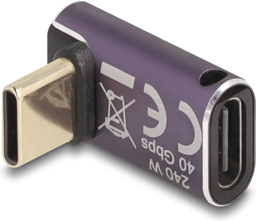 Delock USB-C Haakse Adapter USB4 40Gbps PD 240W 8K60Hz - Grijs