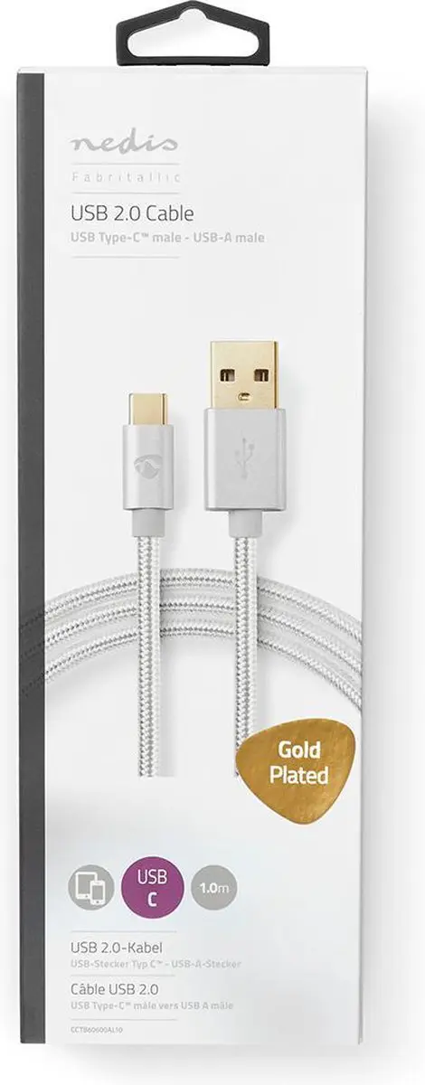 Nedis USB 2.0 USB-A naar USB-C Kabel 15W 480Mbps 1m - Verguld - Aluminium - afbeelding 6 van 6