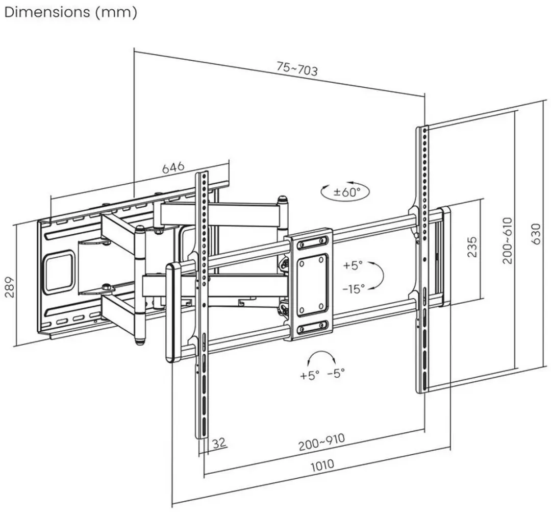 SpeaKa Professional SP-TVM-1300 TV-Beugel 120cm - Kantelbaar & Zwenkbaar - Zwart