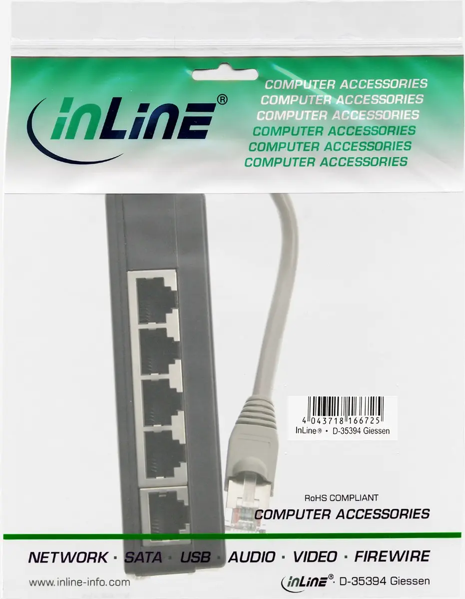 InLine ISDN Verdeeldoos 5x RJ45 - 15cm - Zwart