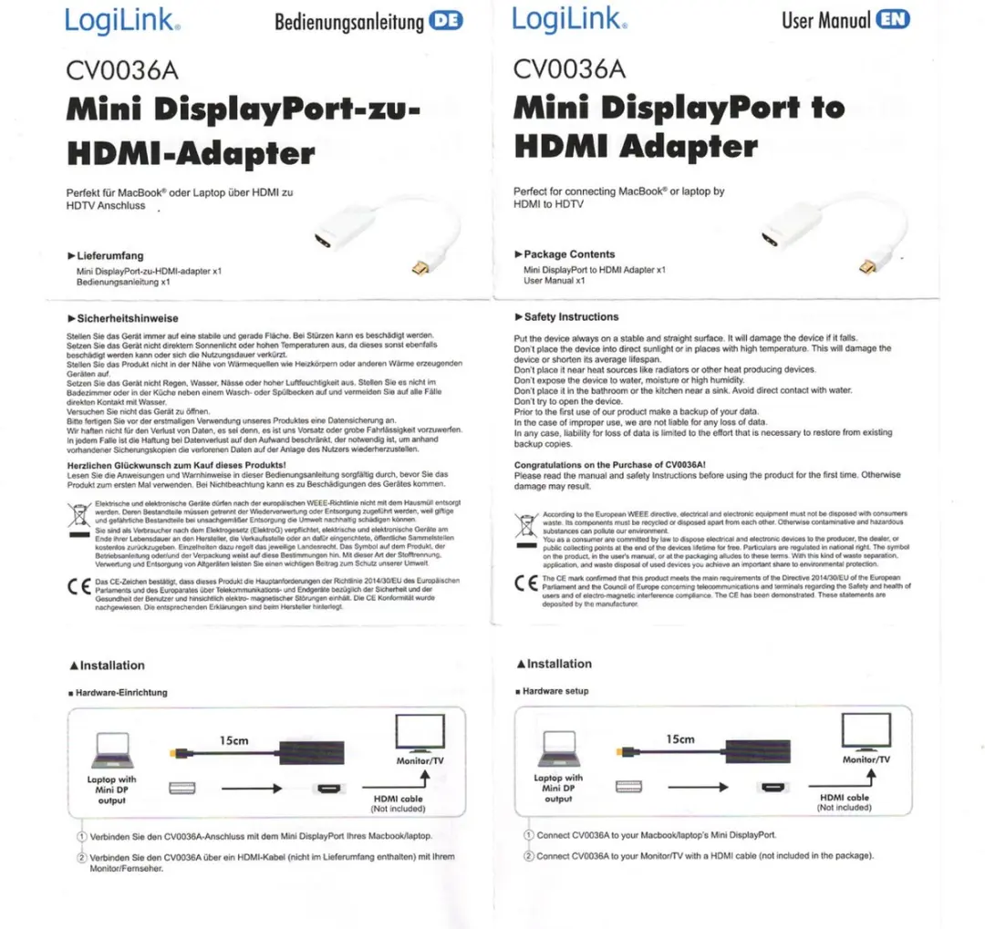 Logilink CV0036A Mini DisplayPort/HDMI Adapter - 0,1m - Grijs
