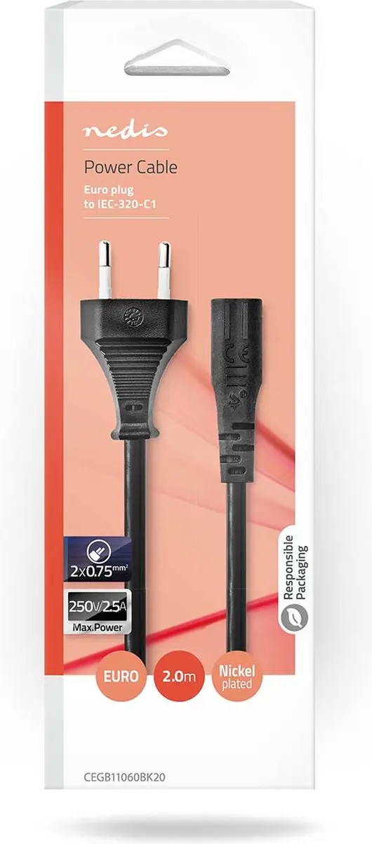 Nedis Stroomkabel CEGB11060BK20 - IEC-320-C1 - 2.00m - Zwart