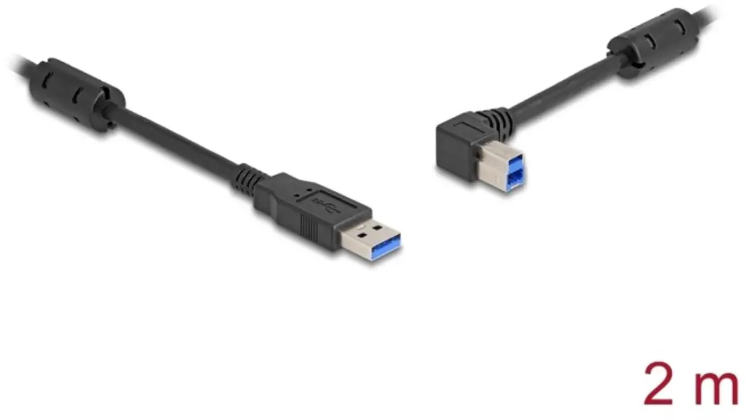Delock USB-A naar USB-B haaks links 5Gbps kabel 2m - Zwart