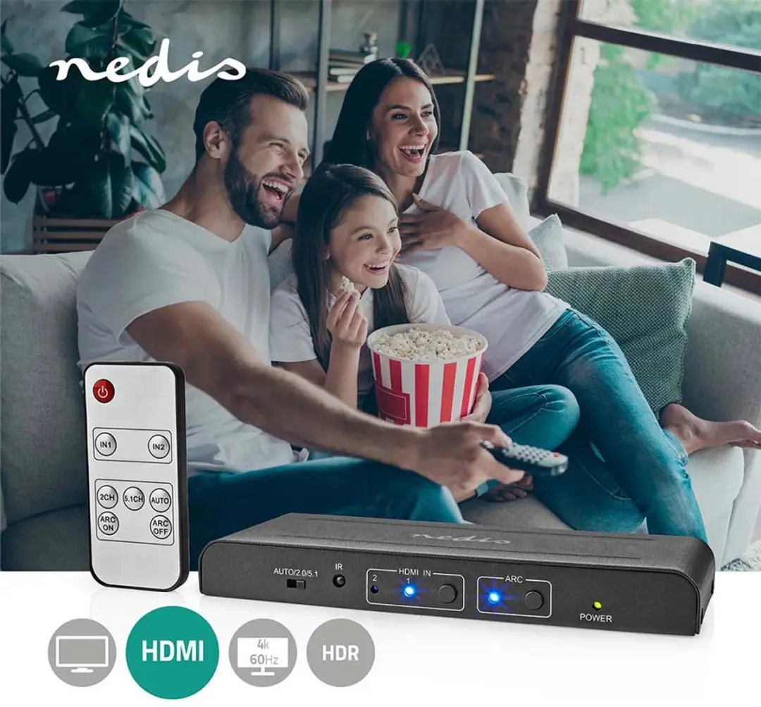 Nedis HDMI-Extractor VEXT3480AT - 2x HDMI In, 1x HDMI Out - Metaal - Antraciet