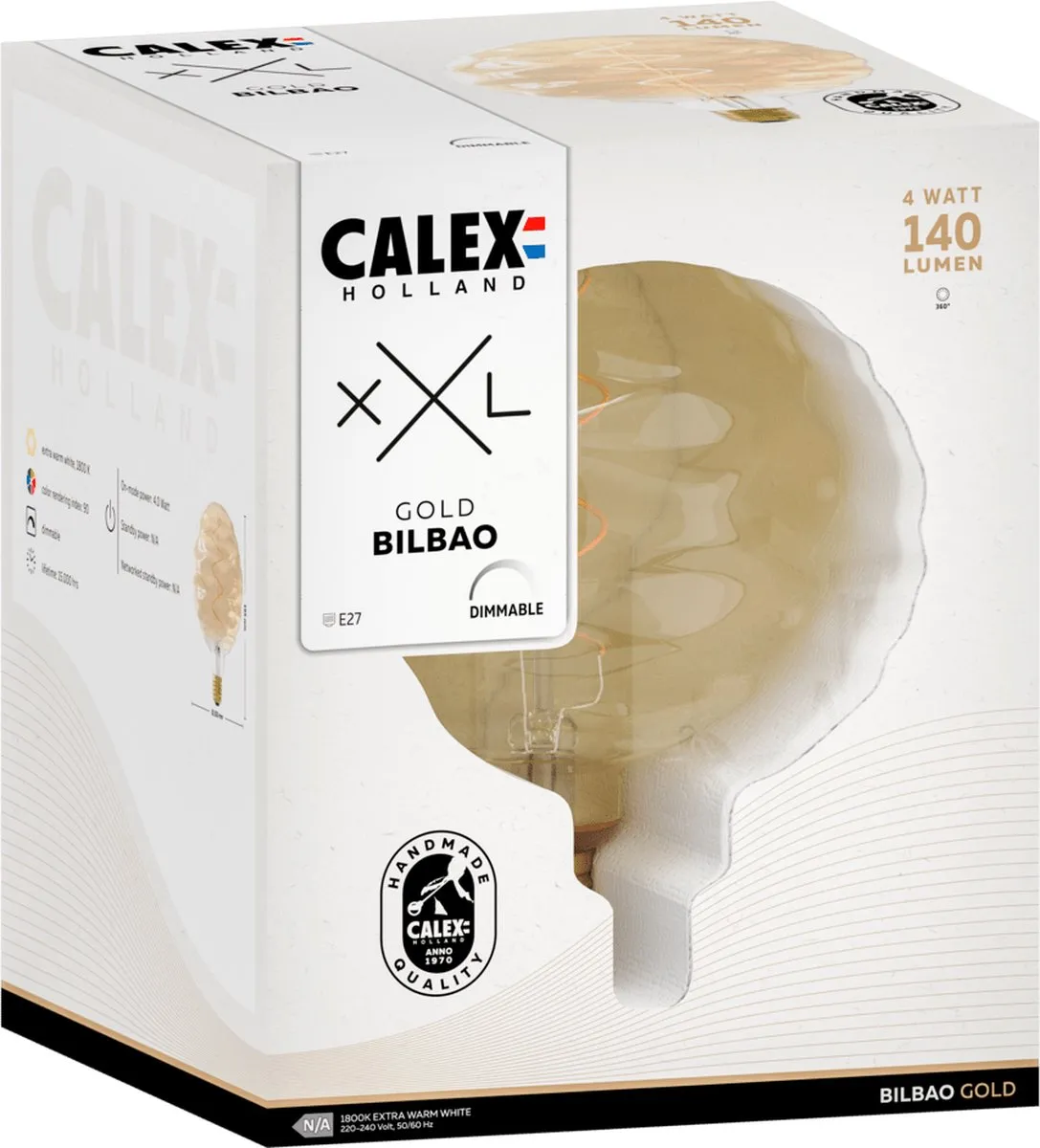 Calex Bilbao XXL Goud E27 LED Lamp 4W - Warm Wit 1800K