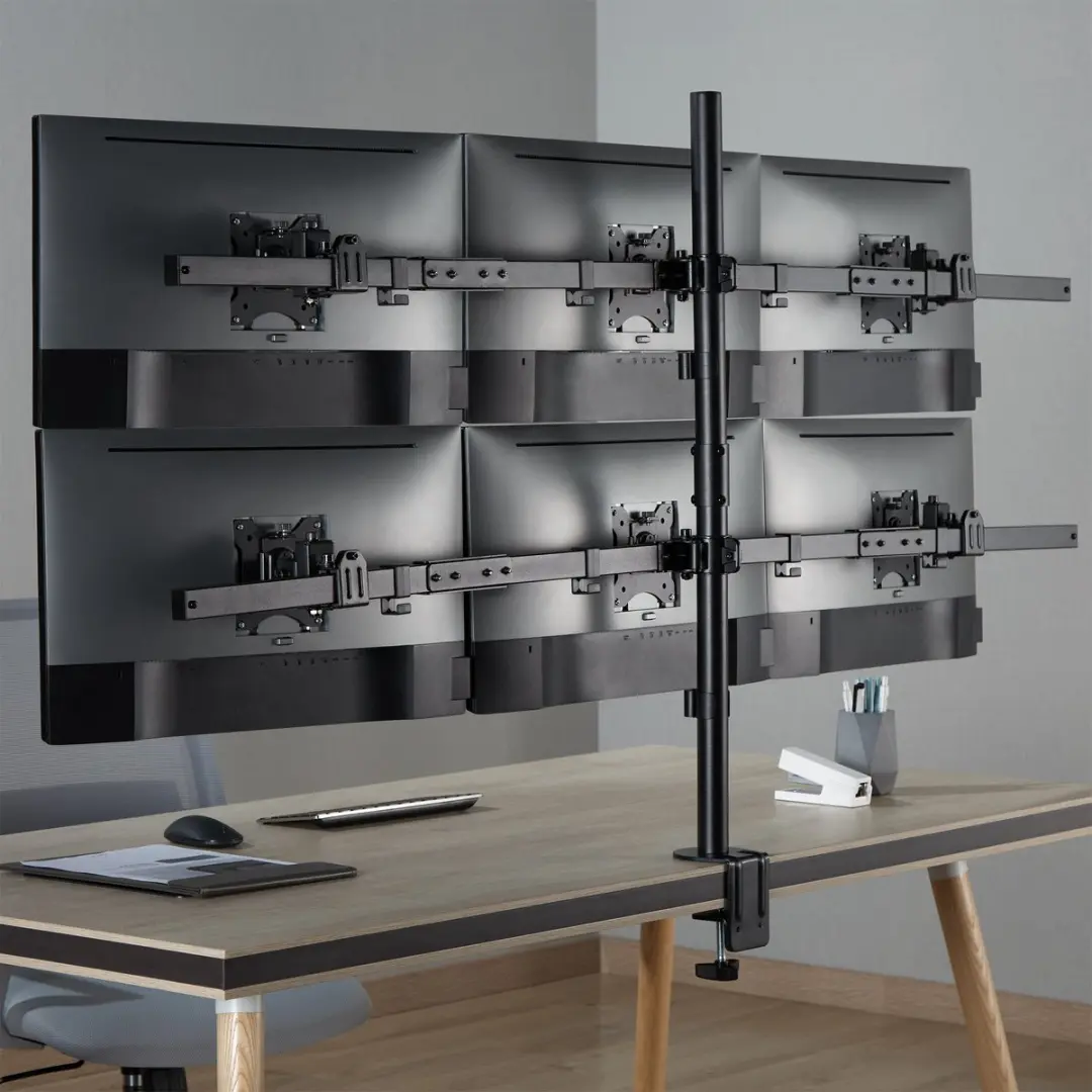 InLine Bureaubeugel 6 Monitoren 32" - 2x Crossbar Full Motion - Zwart